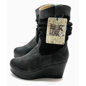 NWT Muk Luks Women's Charcoal Black Quinn Knit Slouch Wedge Winter Boots Size 6